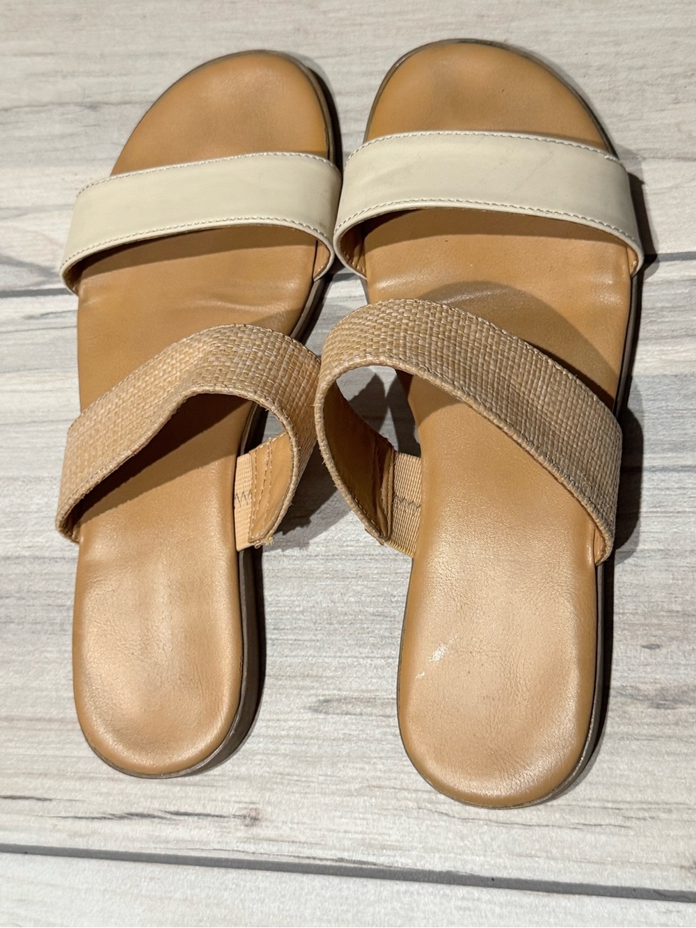 LC Lauren Conrad Tan and Cream Double-Strap Slide Sandals